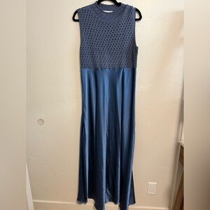 Elegant Blue Satin and Crochet Anthropologie Sleeveless Dress. SO PRETTY! 🥰🥰